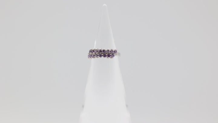 925 Sterling Silver with Purple Stone Rows Ring - Size 4.75
