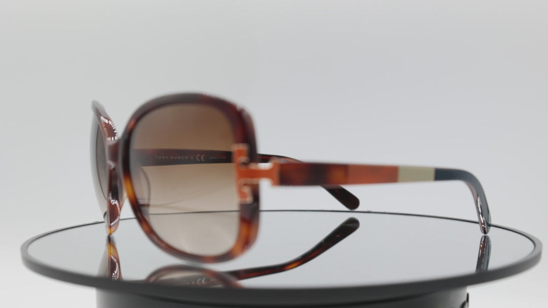 Tory Burch Square Brown Tortoise Frame with Orange accent logo