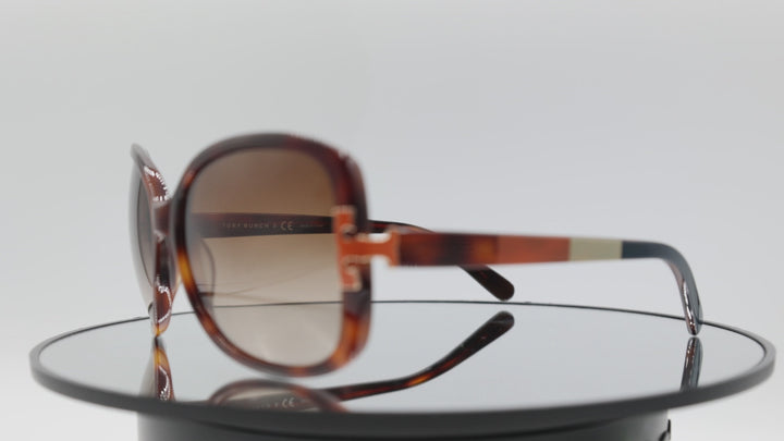 Tory Burch Square Brown Tortoise Frame with Orange accent logo