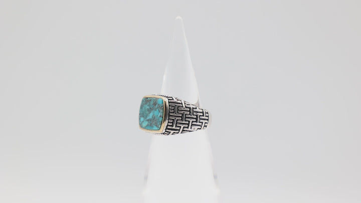Effy Men's 925 Sterling Silver and 18k Gold Accented Turquoise Ring Size 10