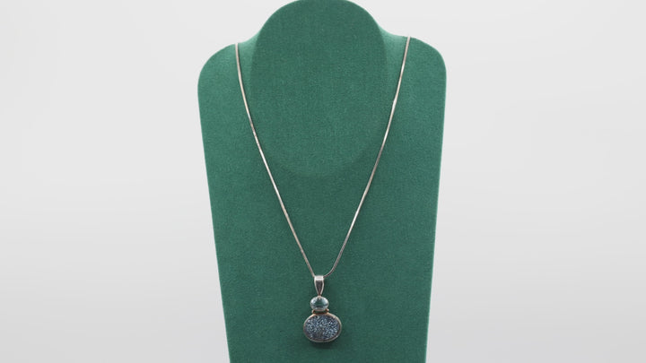 925 Sterling Silver 20 Inch Chain Necklace with Blue Druzy Stone
