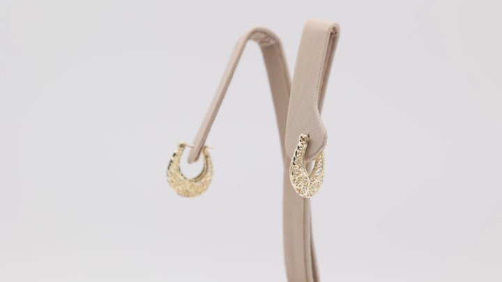 14k Yellow Gold Open Filigree Hoop Earrings for Women