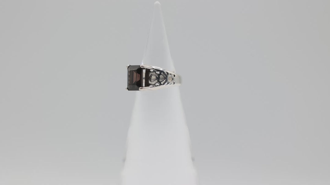 925 Sterling Silver Filigree Band Ring With Brown Spinel Stone 10x8mm Size 6