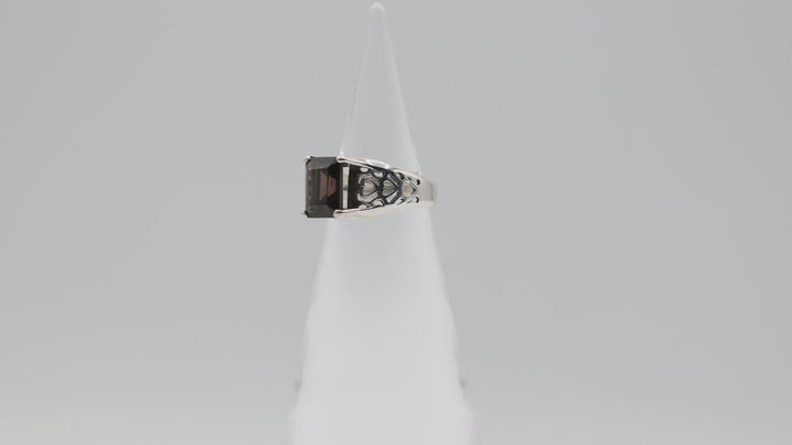 925 Sterling Silver Filigree Band Ring With Brown Spinel Stone 10x8mm Size 6