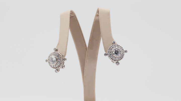 Judith Ripka 925 Sterling Silver Cubic Zirconia Round Earrings with Post 12.4 Grams