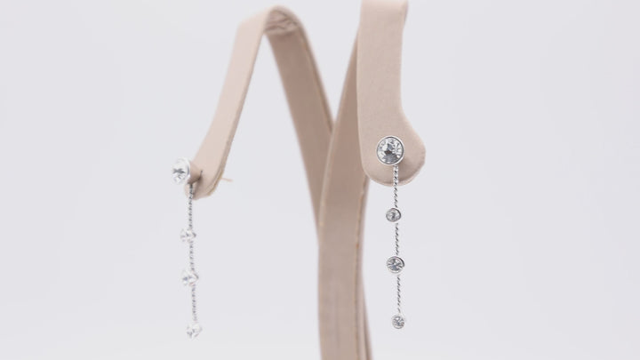 Swarovski 925 Silver 4 White Crystal Dangle Earrings