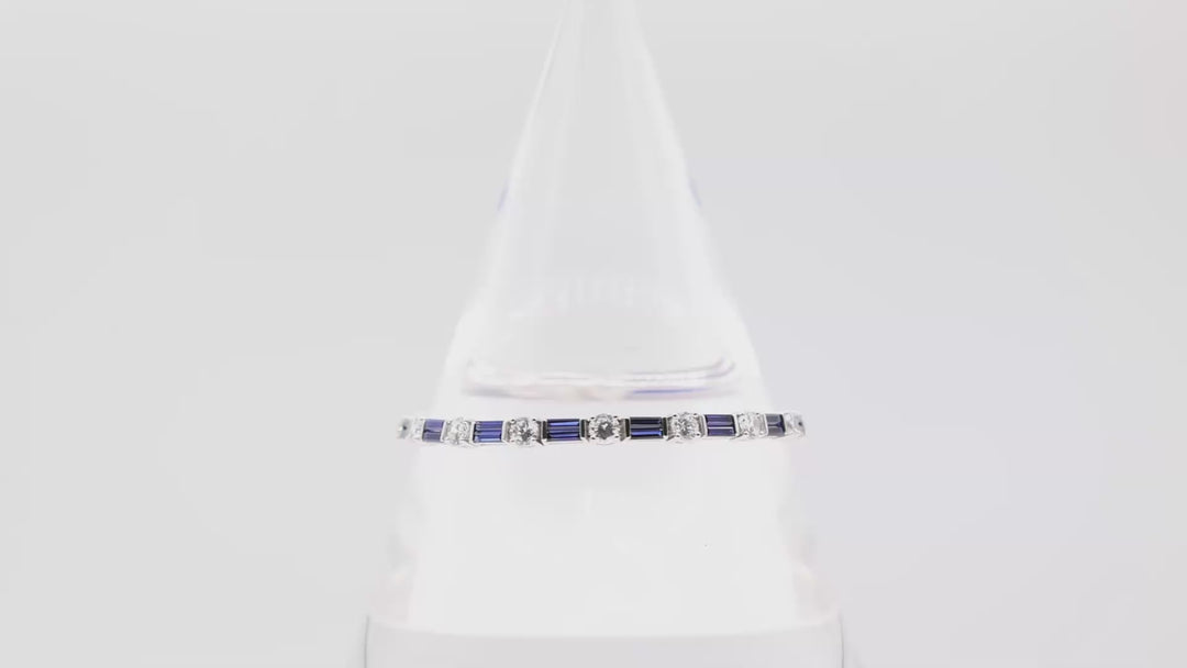 925 Silver Blue Sapphire and White CZ stones Tennis Bracelet 7in.