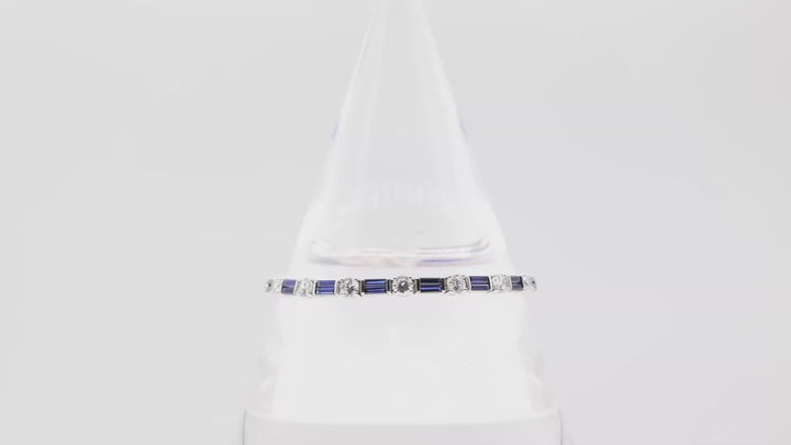 925 Silver Blue Sapphire and White CZ stones Tennis Bracelet 7in.