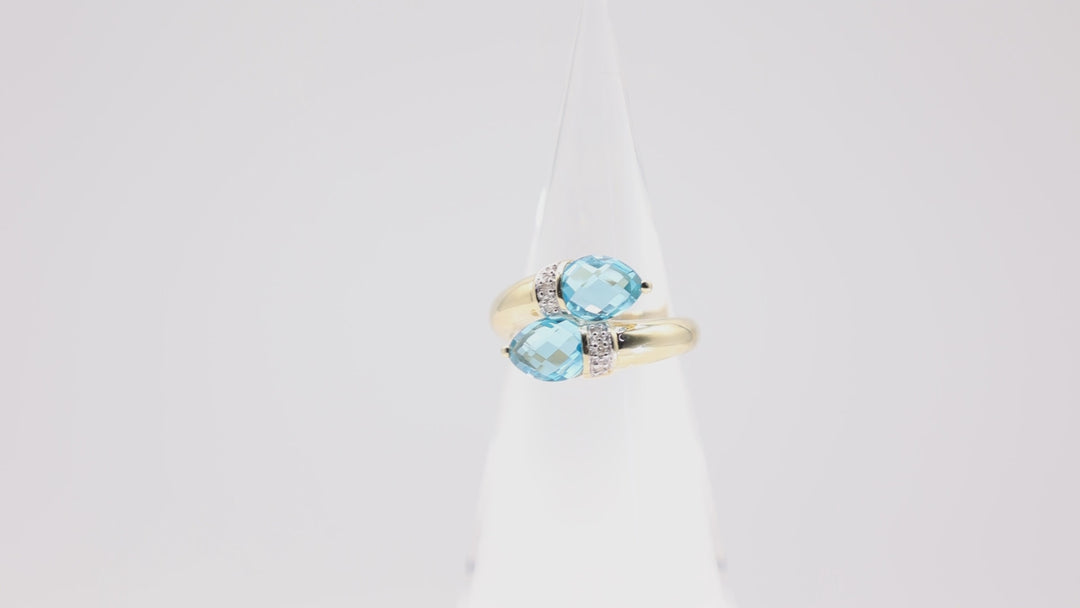 14k Yellow Gold 2.5 TCW Blue Topaz Wrap-Around with Diamonds Ring Size 9 6.8mm x 8.4mm