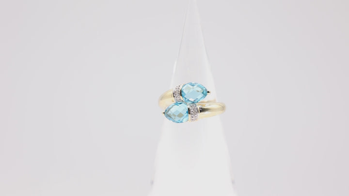 14k Yellow Gold 2.5 TCW Blue Topaz Wrap-Around with Diamonds Ring Size 9 6.8mm x 8.4mm