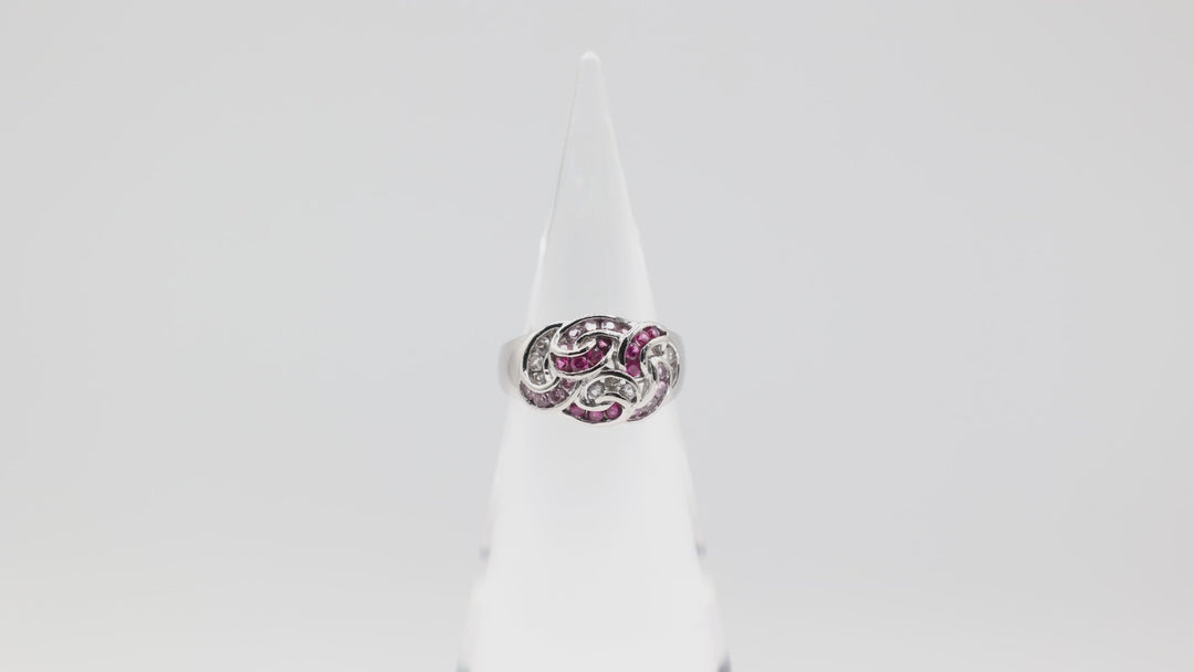 925 Silver Twisted Ring Design with Purple Pink White Sapphires Size 9.75