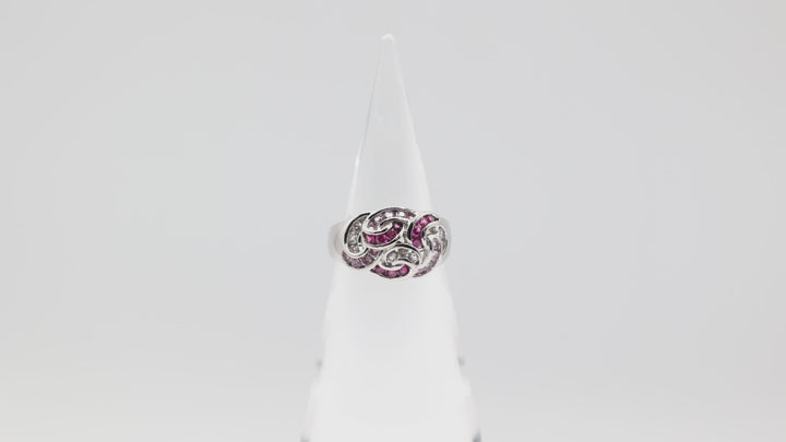 925 Silver Twisted Ring Design with Purple Pink White Sapphires Size 9.75