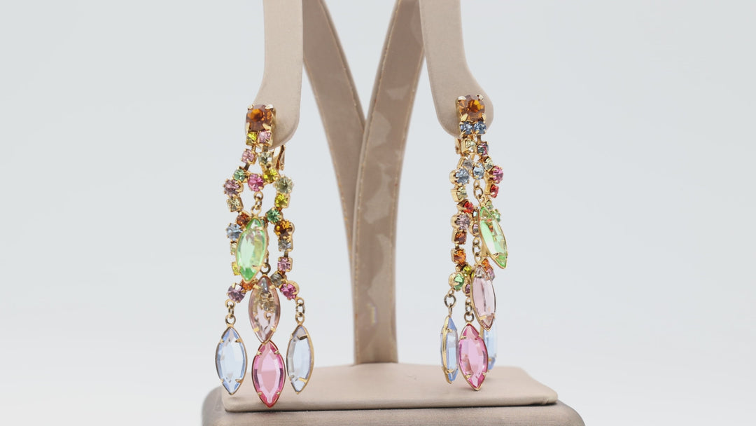 Costume Gold Tone Multicolored Crystals Dangle Earrings