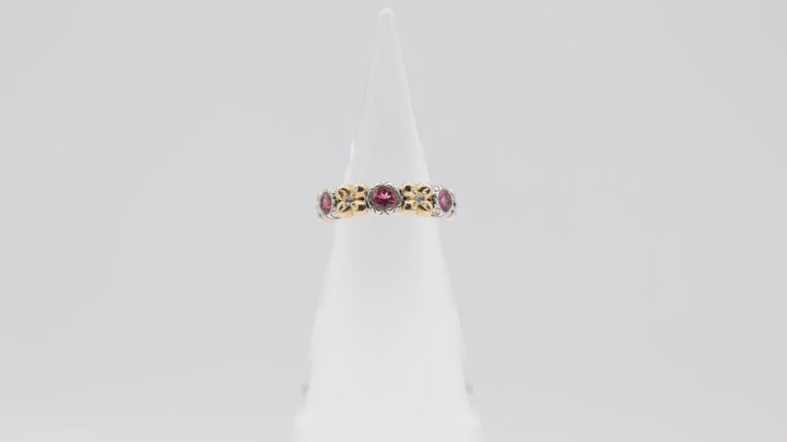 925 Sterling Silver Bixby with Gold Flower Accents and Pink Quartz Round Stones Ring Size 6