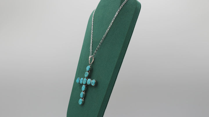 Silver Bottlecap Chain 16 Inch Turquoise Cross Necklace