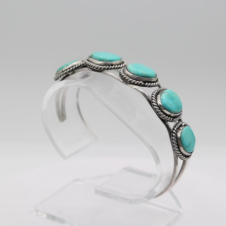 925 Sterling Silver Navajo Turquoise Five Stone Bracelet Cuff