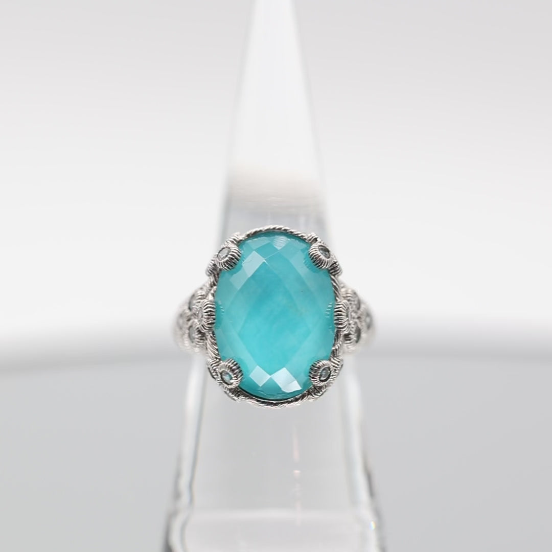 925 Sterling Silver Judith Ripka Turquoise Oval Ring with Twisted Band- Size 7