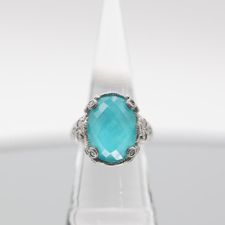 925 Sterling Silver Judith Ripka Turquoise Oval Ring with Twisted Band- Size 7