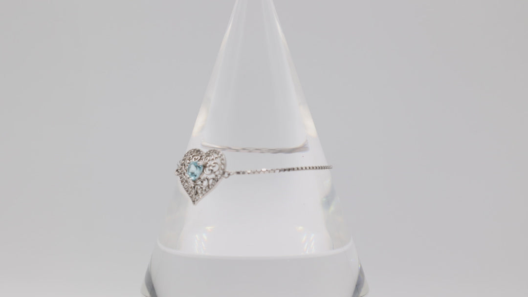 925 Silver Blue Heart Shaped Topaz and White Topaz Adjustable Bracelet 4.5 Inch