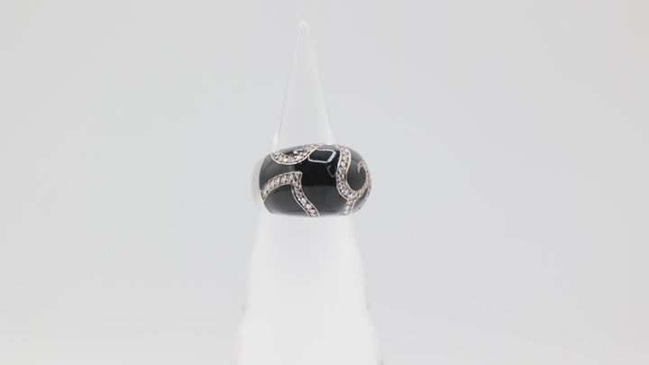 925 Sterling Silver Black and CZ Swirled Ring Size 9.5