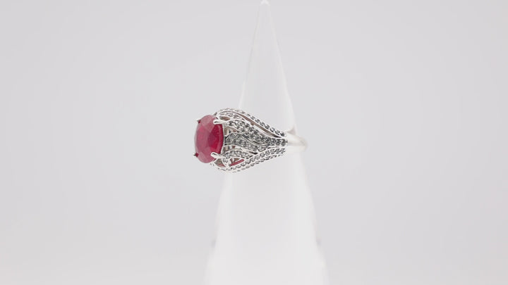 925 Silver Ruby Statement Ring 12mmx10mm White CZ Size 9