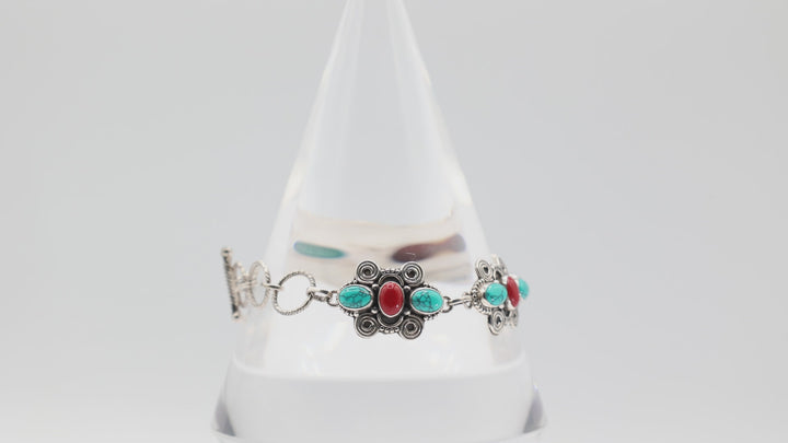 925 Sterling Silver Turquoise & Jasper Southwestern Bracelet