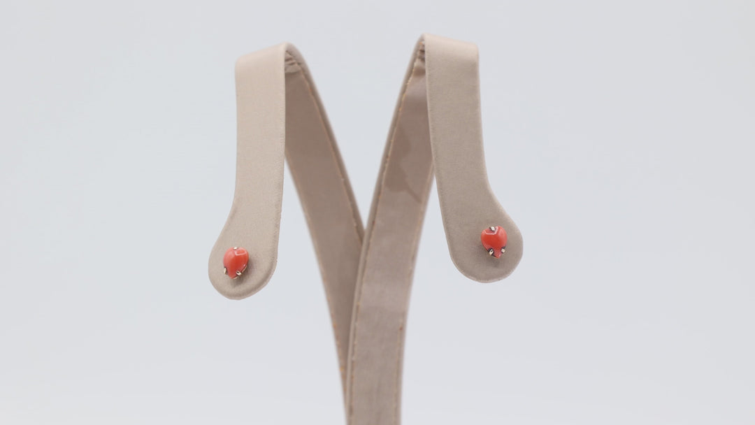 14k Yellow Gold Heart Shaped Coral Stud Earrings