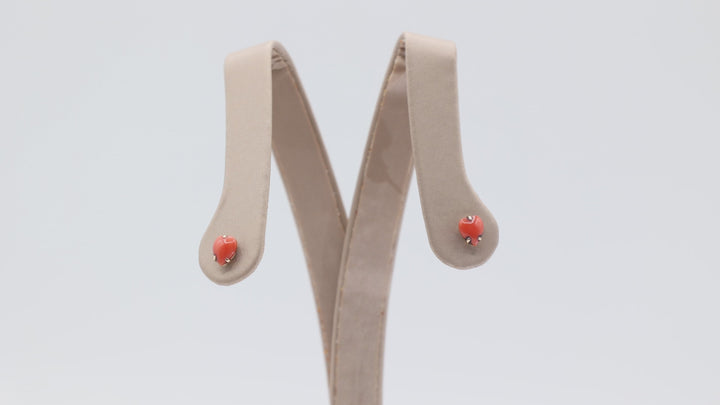 14k Yellow Gold Heart Shaped Coral Stud Earrings