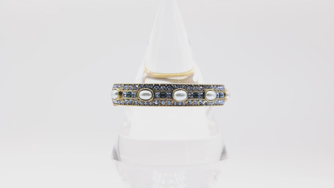 Heidi Daus Bronze Blue Crystals and Blue Pearls Bangle Bracelet