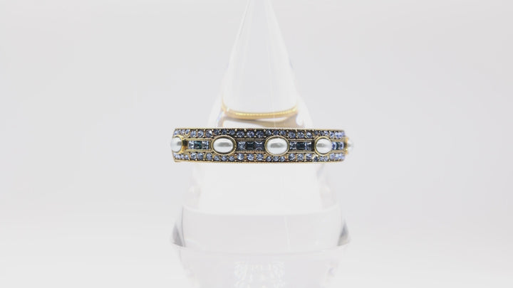 Heidi Daus Bronze Blue Crystals and Blue Pearls Bangle Bracelet