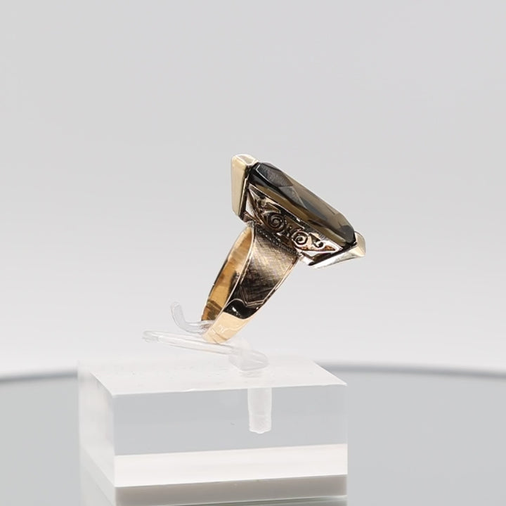 14k Yellow Gold Smokey Quartz Ring - Size 7