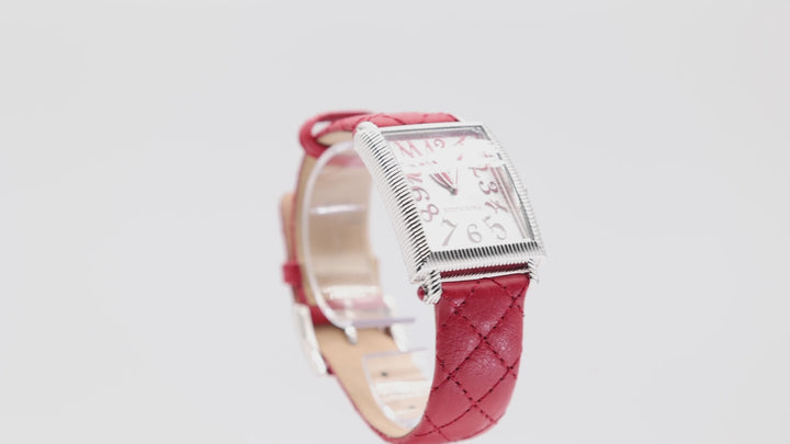 Judith Ripka Stainless Steel Square Dial with Red Band Watch