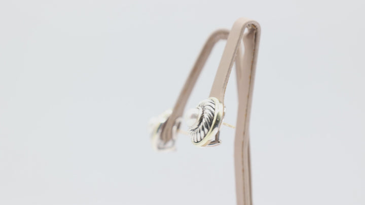 David Yurman Silver and Gold Round Cookie Pearl Stud Earrings 7mm