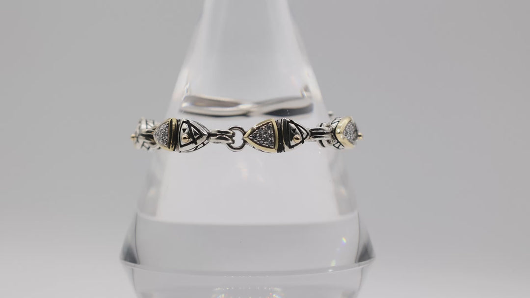 John Atencio Two Tone Pave Diamond Triangle Link Bracelet 0.74 CTW