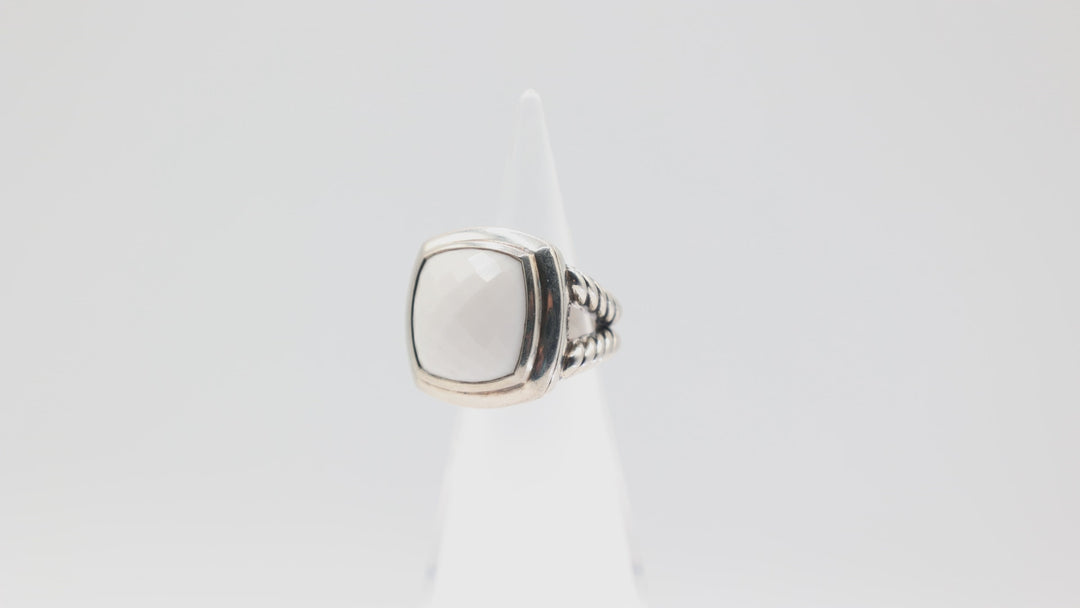 David Yurman 925 Sterling Silver 16mm Albion White Agate Ring Size 5.75