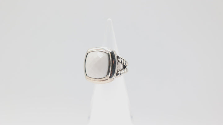 David Yurman 925 Sterling Silver 16mm Albion White Agate Ring Size 5.75