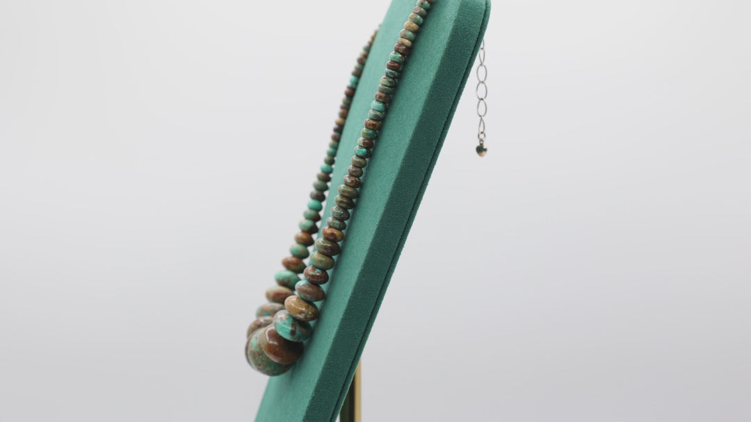 925 Sterling Silver Graduated Beaded Green Turquoise Necklace
