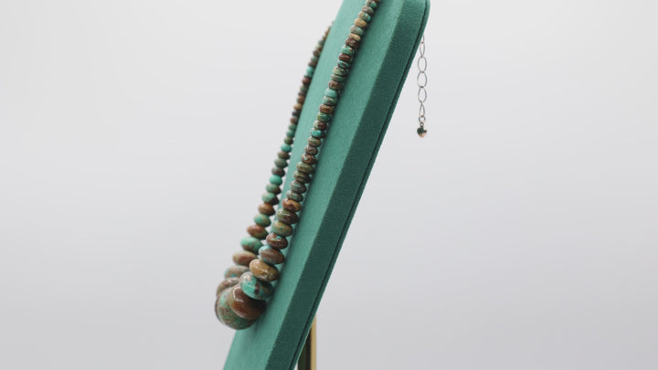 925 Sterling Silver Graduated Beaded Green Turquoise Necklace