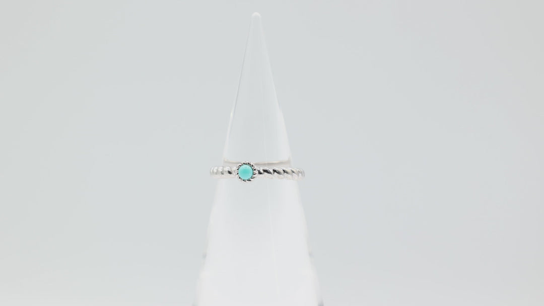 Judith Ripka 925 Sterling Silver Twisted Band & 4mm Turquoise Stone Ring Size 11