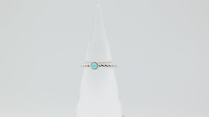 Judith Ripka 925 Sterling Silver Twisted Band & 4mm Turquoise Stone Ring Size 11