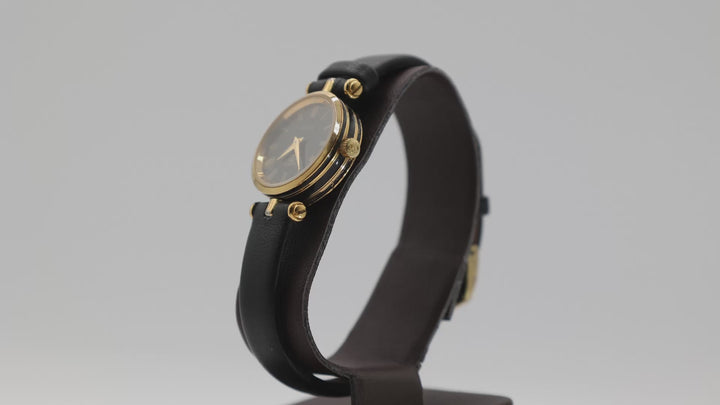 Gucci Swiss Made Quartz Gold Tone Black Leather Watch