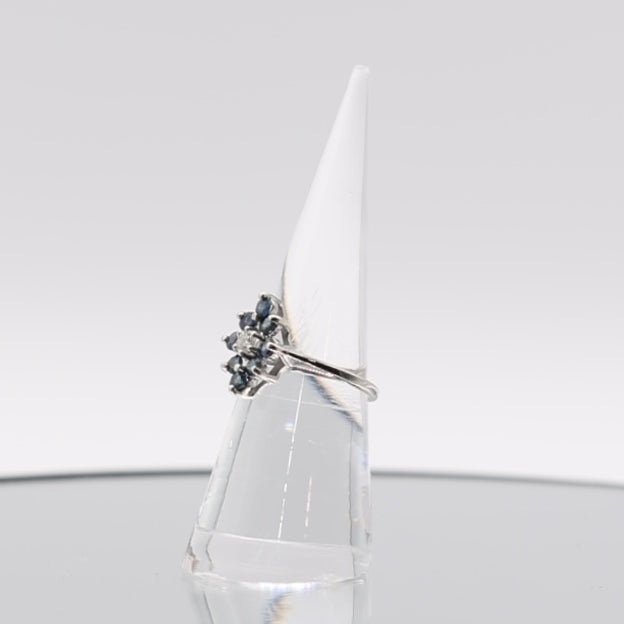 14k White Gold Blue Topaz and Diamond Ring - Size 6