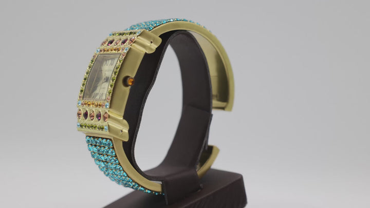 Heidi Daus Divinely Deco Blue And Multicolored Crystal Cuff Watch
