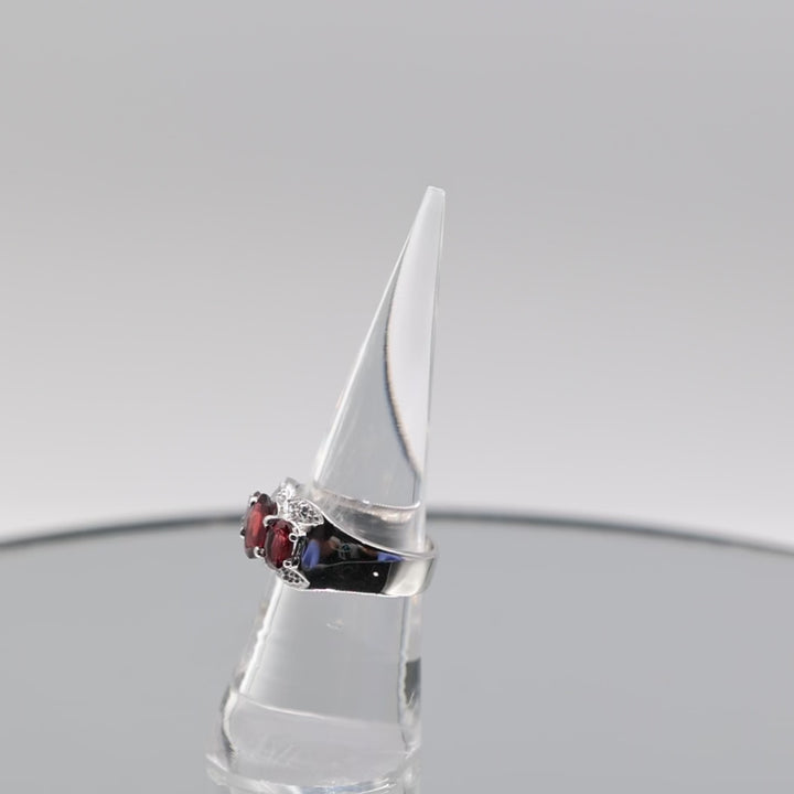925 Sterling Silver Ring with Pave Garnets and Marcasite Ring - Size 7