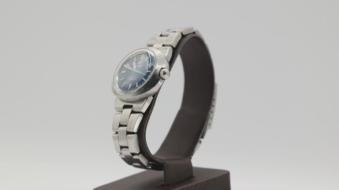 Vintage Omega Geneve Dynamic Stainless Steel Navy Blue Watch