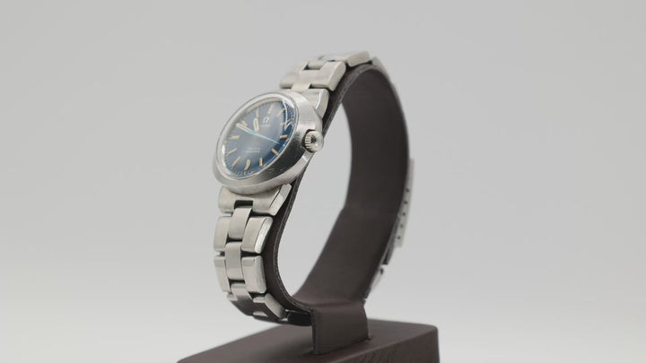 Vintage Omega Geneve Dynamic Stainless Steel Navy Blue Watch