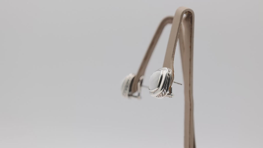 David Yurman 925 Sterling Silver Albion White Agate Earrings