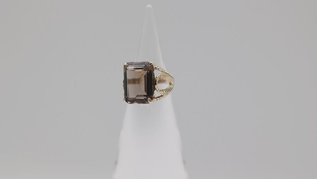 10K Gold Emerald Cut Smoky Quartz Ring 16x12mm Size 6.5