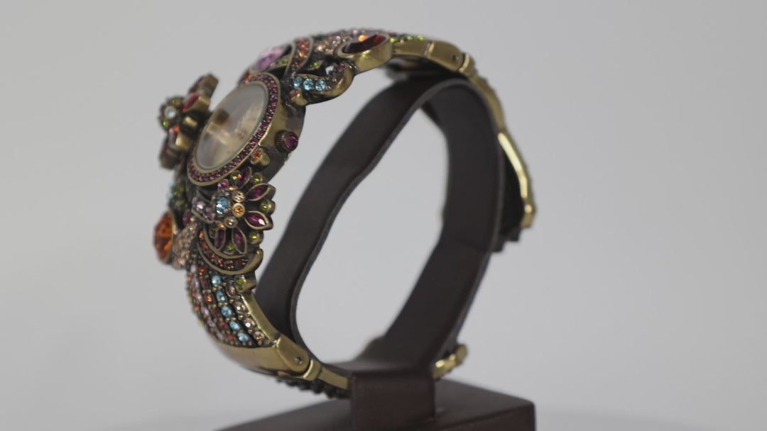 Heidi Daus Multicolored Floral Cuff Watch With Hinged Bracelet