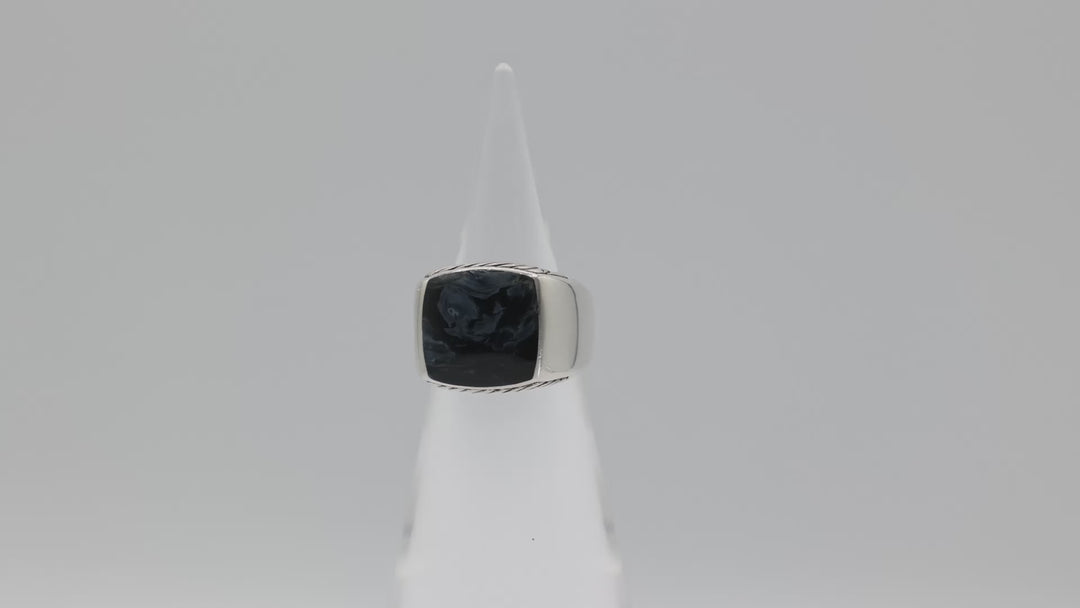 David Yurman 925 Sterling Silver Inlaid Blue Pietersite Signet Ring Size 9